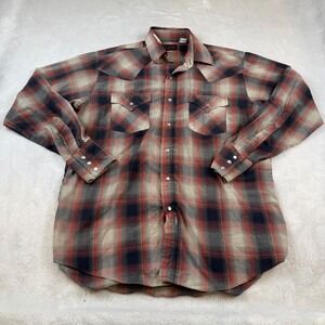 PLAINS WESTERN WEAR Men's Plaid Snap Front Western Shirt Size M